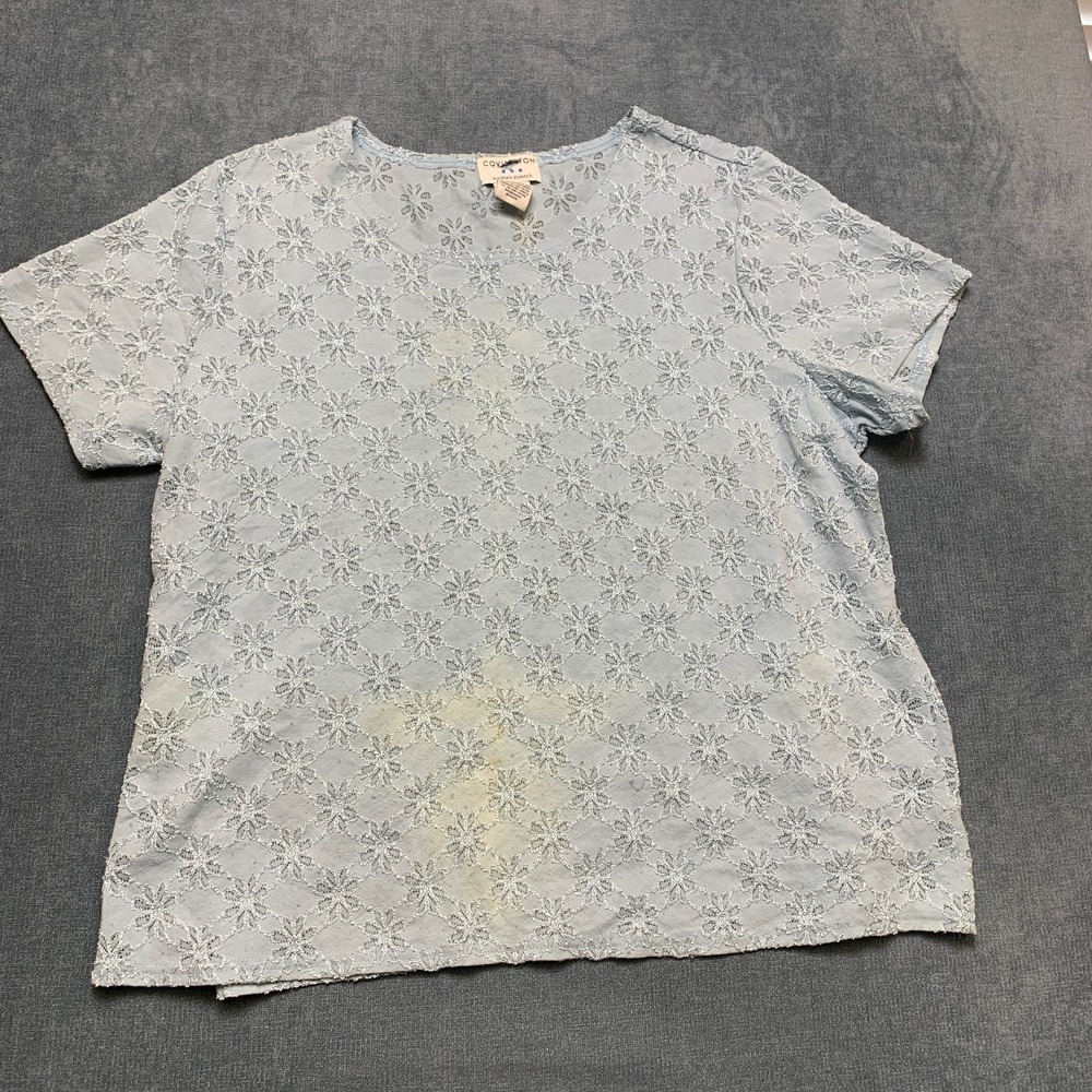 Covington T Shirt Womens 24-26W Blue Floral Eyelet Lace Overlay Casual Stretch
